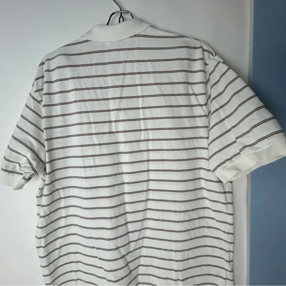 Polo by Ralph Lauren White & Brown Stripes Polo Shirt‎ Green Pony Logo Men Large